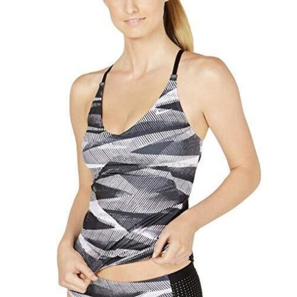 Nike Women's Line Up Printed Cross Back Tankini Top Size XS Black White - Picture 1 of 4